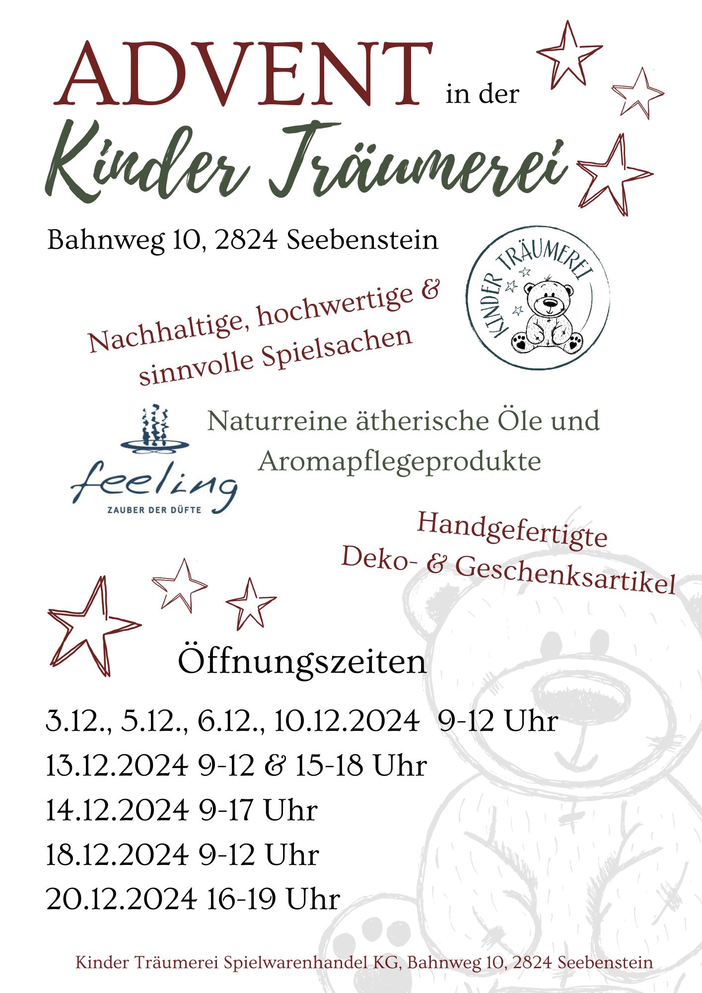Öffnungszeiten im Advent Kinder Träumerei